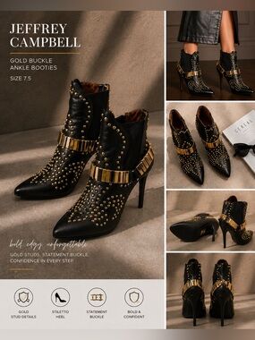 EUC JEFFREY CAMPBELL Gold Buckle ankle booties Sz 7.5